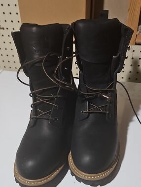 Black Lace-Up Work Boots with Tan Sole Carhartt Logger Boots Size 11 8in